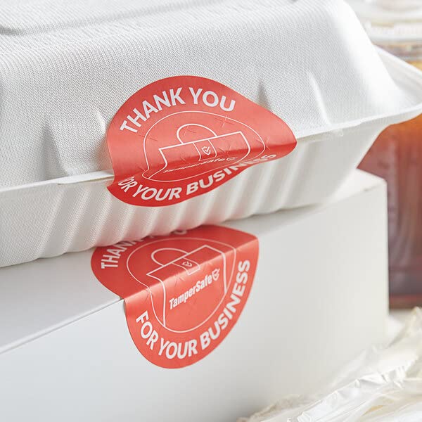 Thank You Tamper Proof Stickers Roll - Food Labels for Delivery - Red 3x3 Inch 250 Counts Self Adhesive Tape Labels