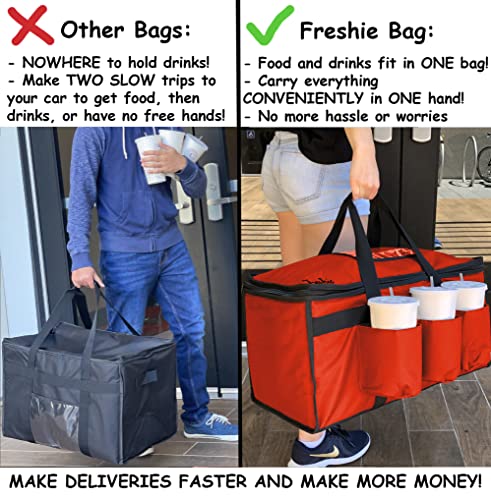 Freshie Insulated Food Delivery Bag with Cup Holders for Grubhub Delivery Riders Premium XL Pro Red
Freshie Insulated Fo