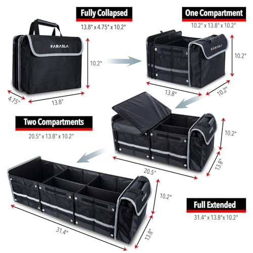 Farasla Waterproof Trunk Organizer for Camping with Insulated Leakproof Cooler Bag, Foldable Cover, Adjustable Securing