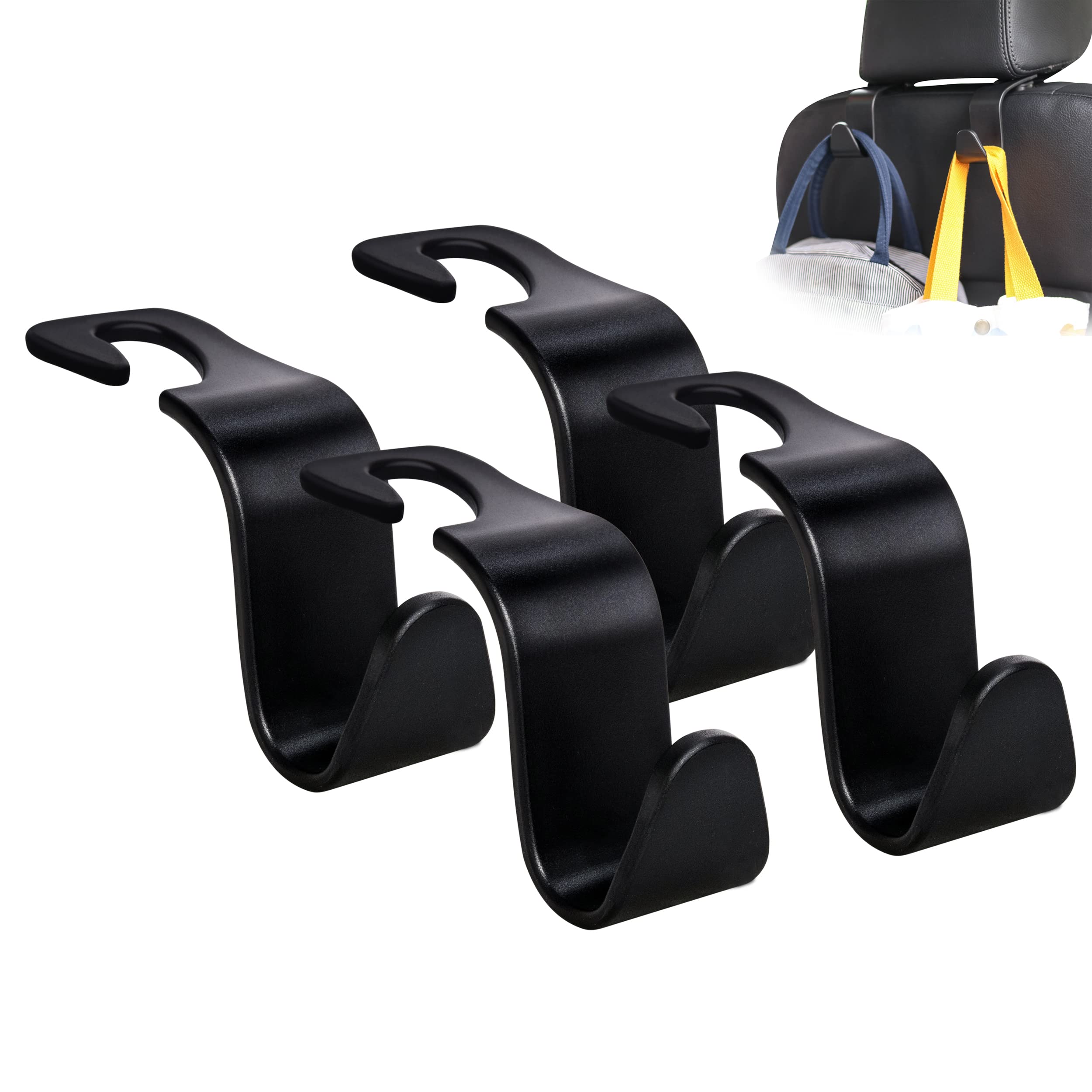 Amooca Car Seat Headrest Hook 4 Pack Hanger Storage Organizer for Universal Vehicle Black S Type USB Chargableonyms