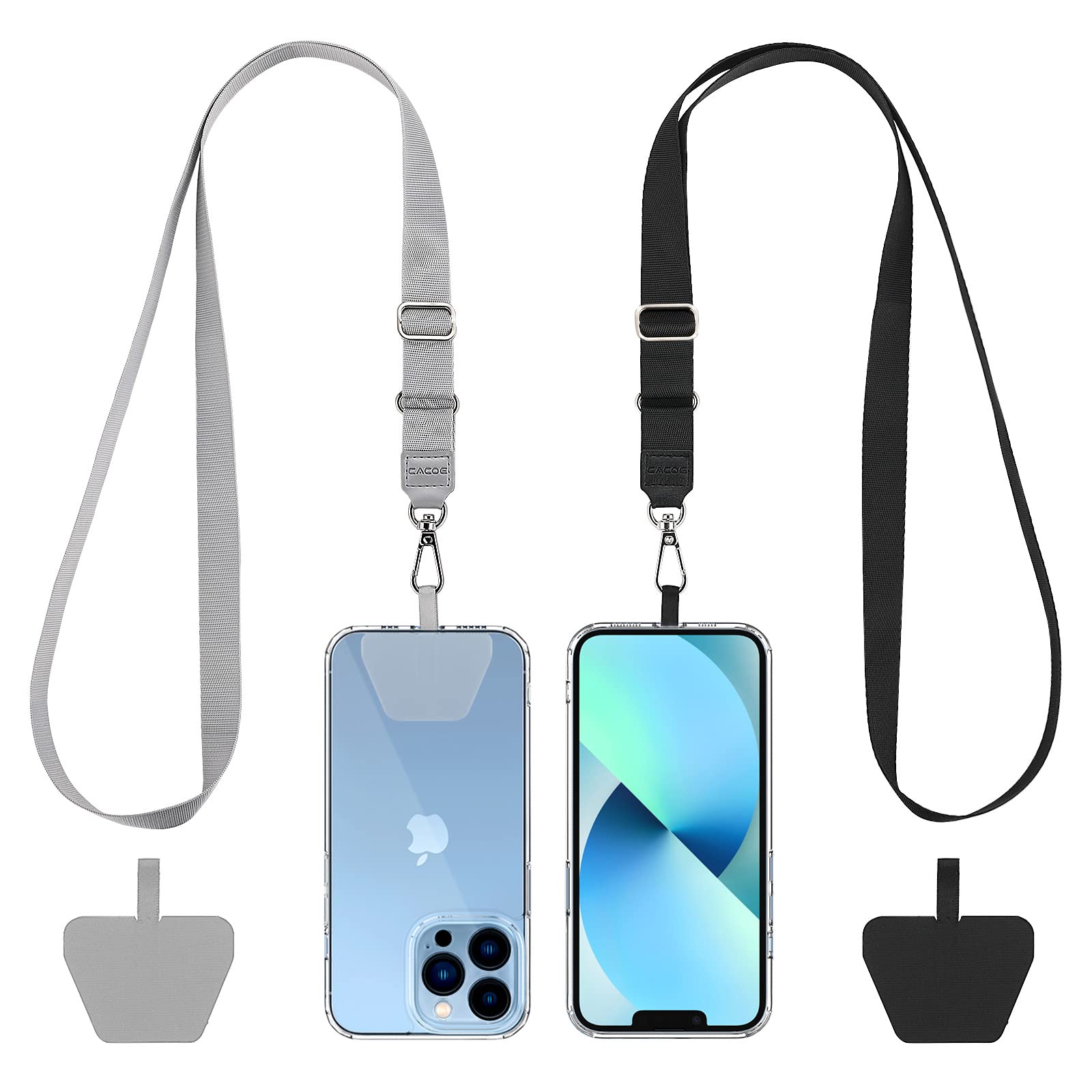 CACOE Phone Lanyard 2 Pack - Black+Gray, Adjustable Neck Strap, Multifunctional Phone Patches, Compatible with Most Smar