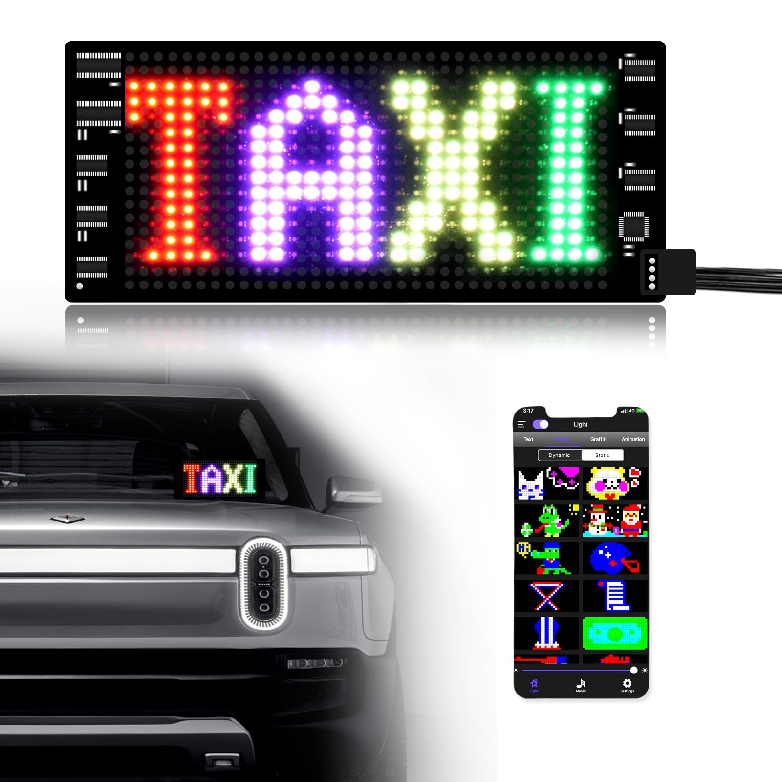 Programmable Flexible LED Sign for Car, Custom Editor Colours, Animations, Text, Graffiti
| Bluetooth Controlled LED Li